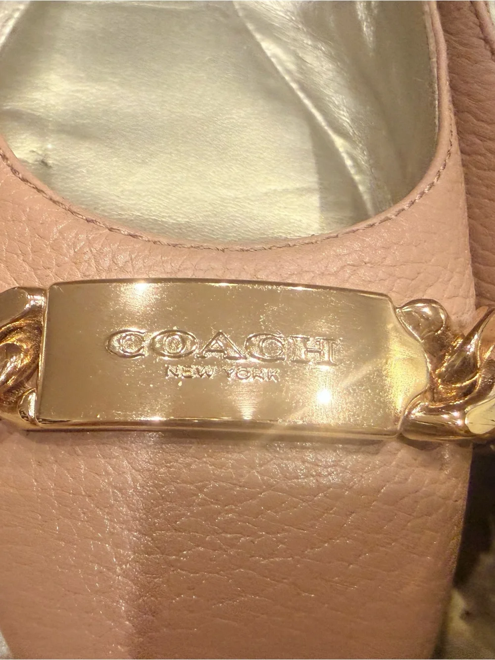 Coach Blush Pink Leather Ballet Flats with Gold Plaque